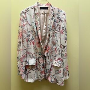 Zara Woman Silky Floral Print Blazer Jacket with Pockets Size Large